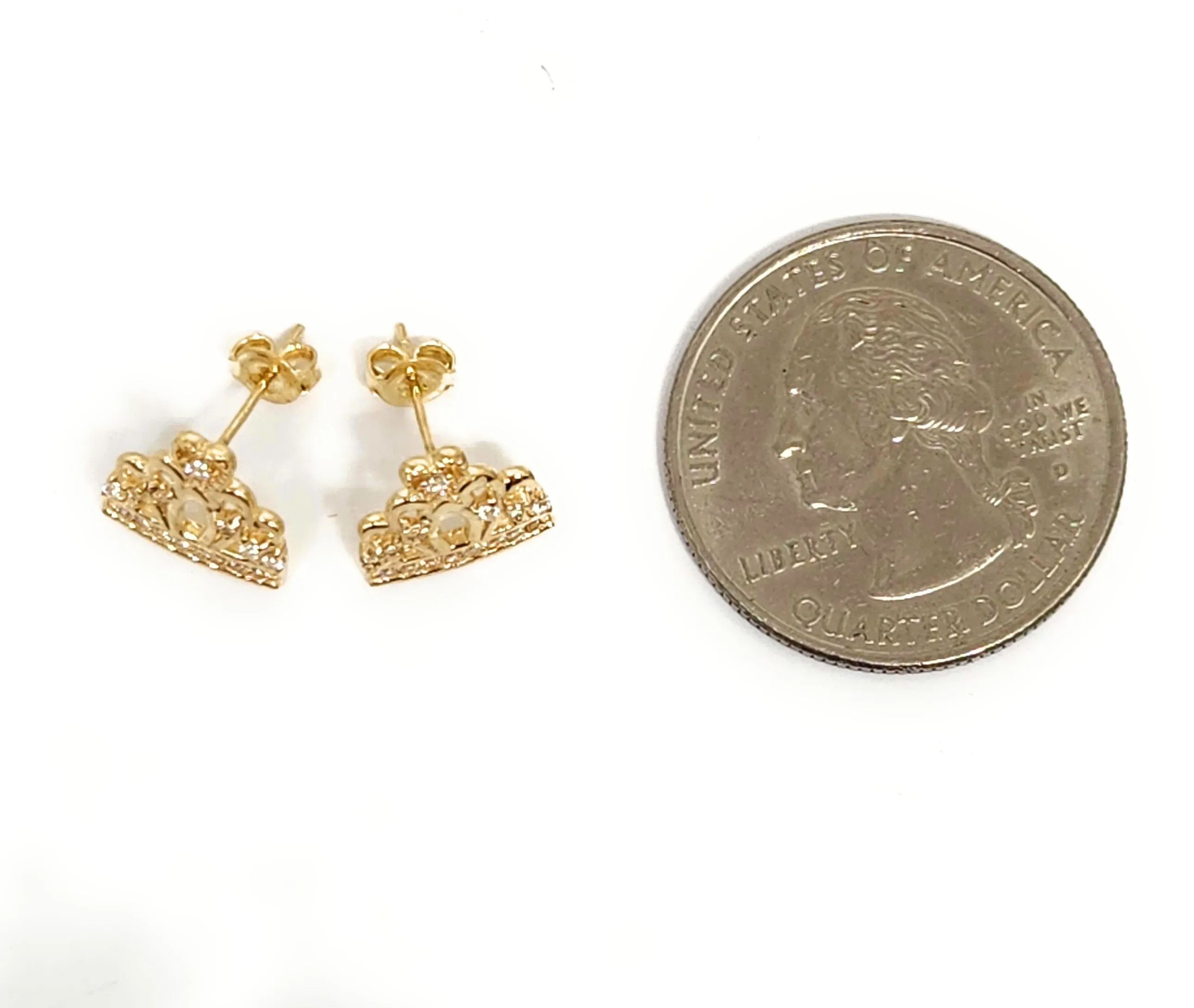 10k Solid Gold Cubic Zirconia CROWN MINI DAINTY Stud Earrings (FCE 17)