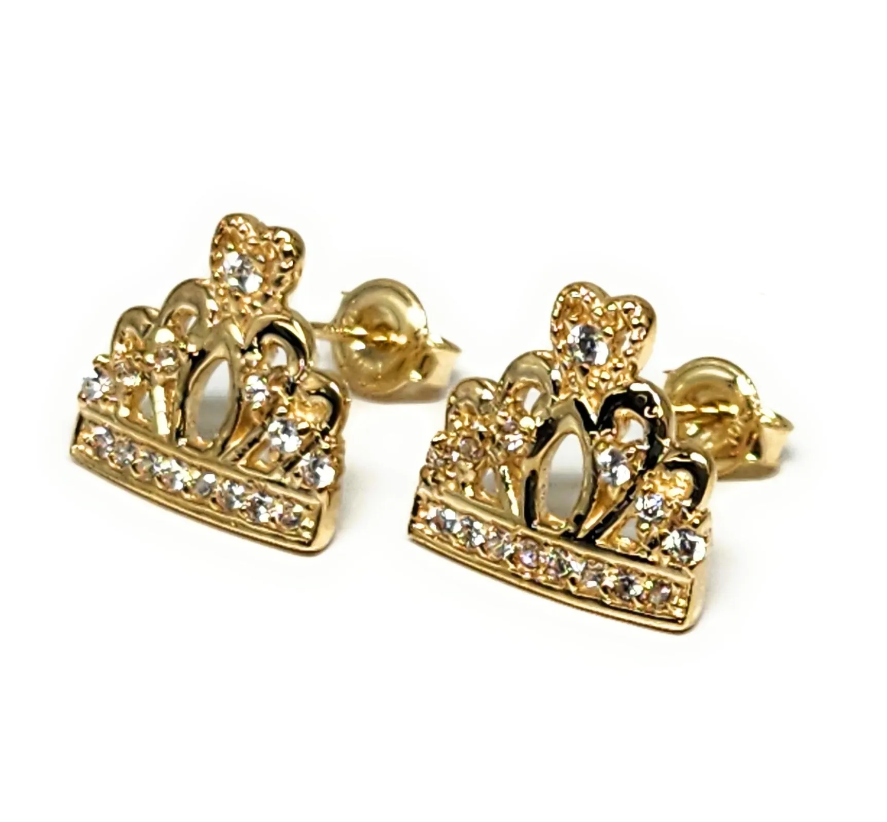 10k Solid Gold Cubic Zirconia CROWN MINI DAINTY Stud Earrings (FCE 17)