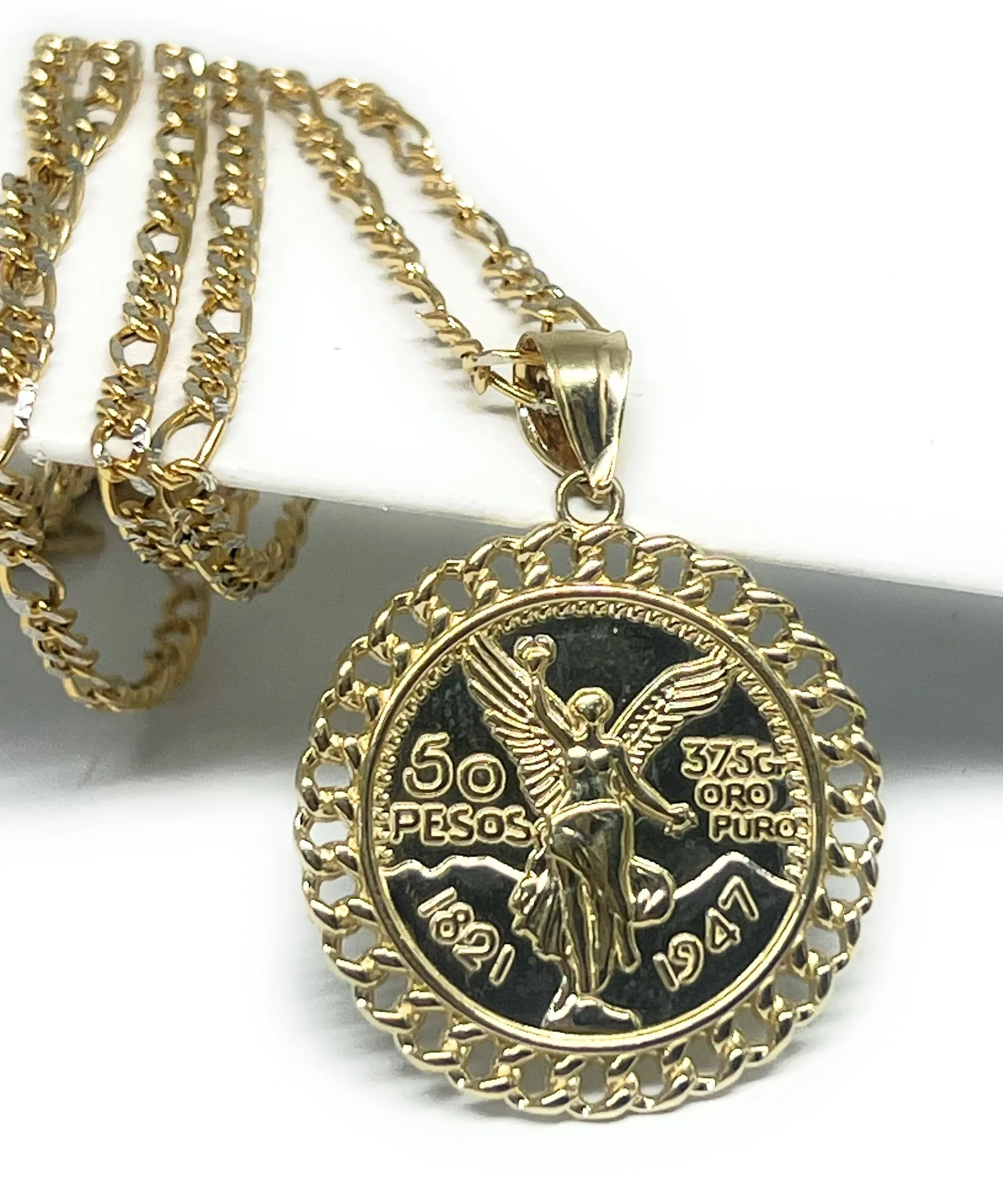 14k Solid Gold SMALL MINI  Mexican Cenntenario Pendant Necklace