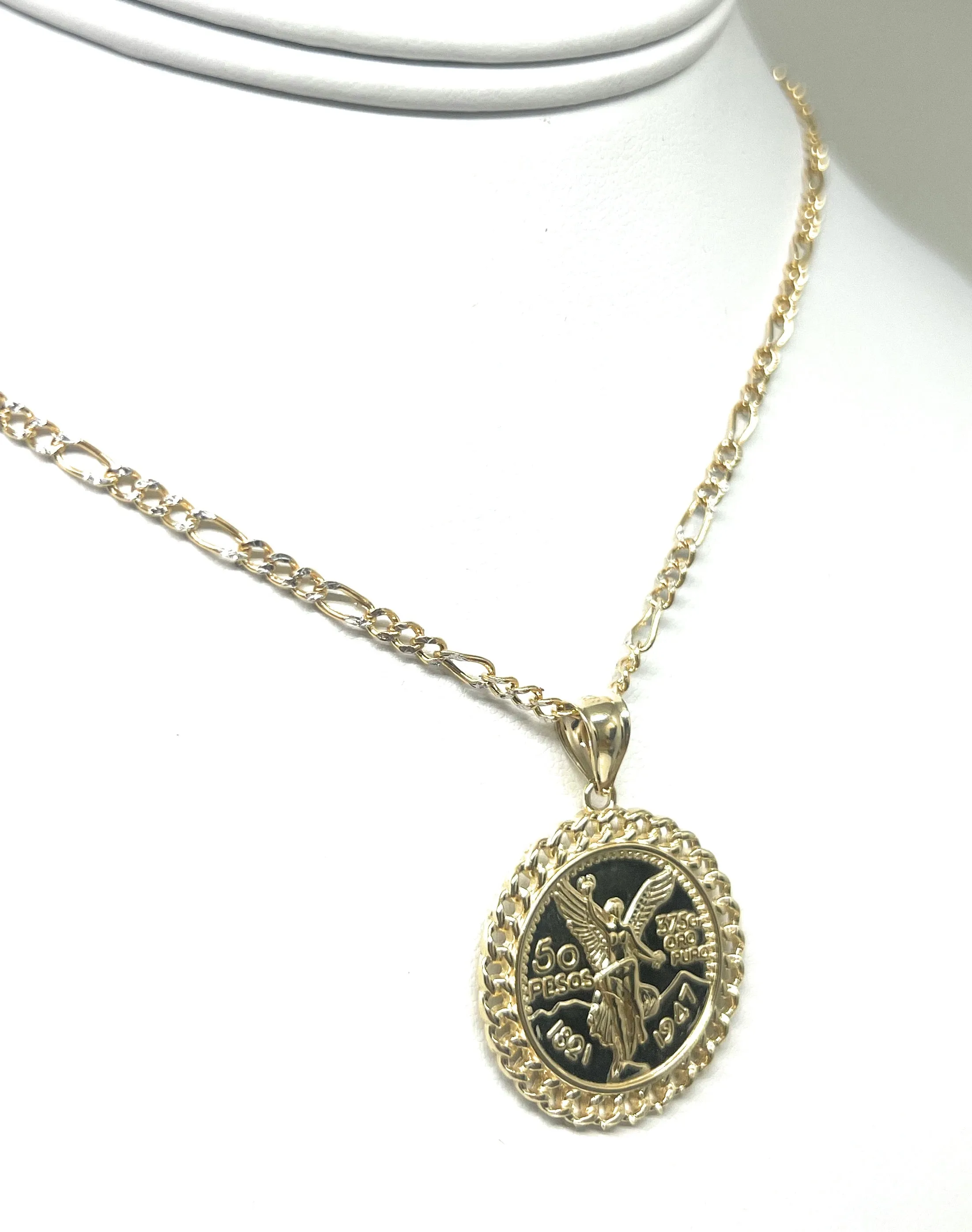 14k Solid Gold SMALL MINI  Mexican Cenntenario Pendant Necklace