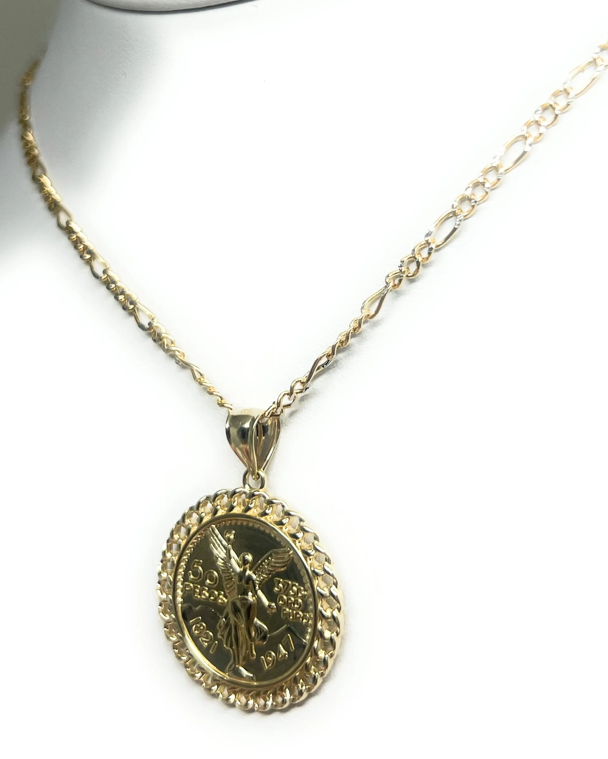 14k Solid Gold SMALL MINI  Mexican Cenntenario Pendant Necklace