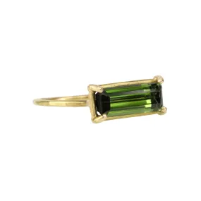 18 Karat Yellow Gold Prong-Set Emerald Cut Green Tourmaline Mini Gem Ring