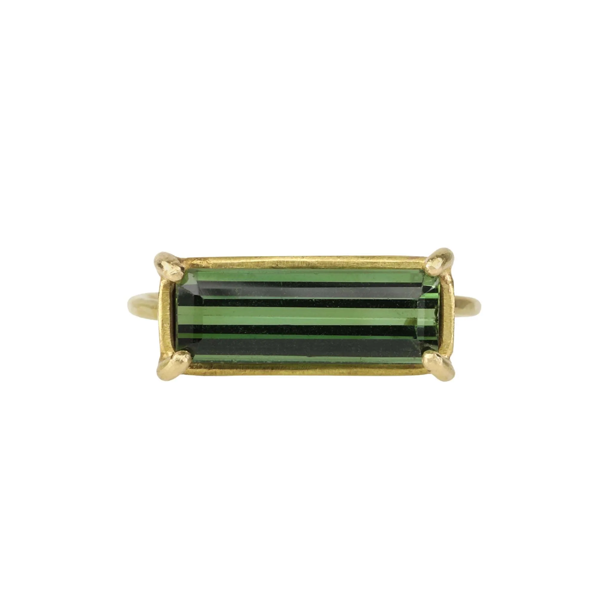 18 Karat Yellow Gold Prong-Set Emerald Cut Green Tourmaline Mini Gem Ring