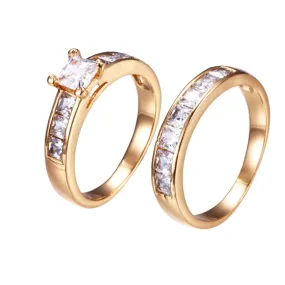 18K Gold plated  Princess Cut Wedding Ring Set