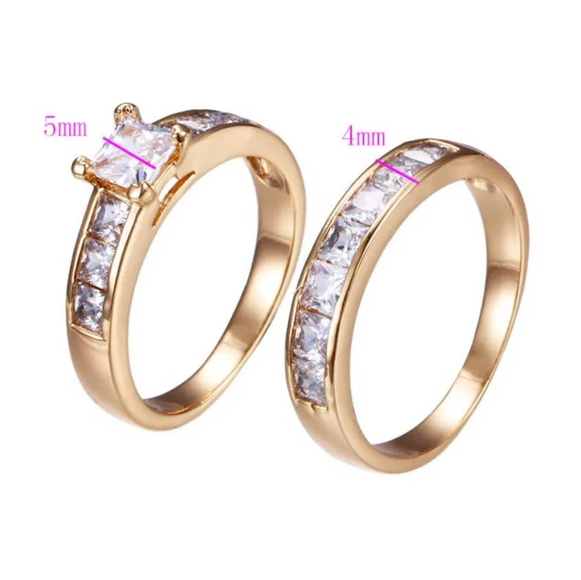 18K Gold plated  Princess Cut Wedding Ring Set