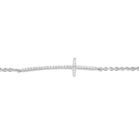 18K White Gold Diamond Side Ways Cross Bracelet With Round Diamonds 0.20CT