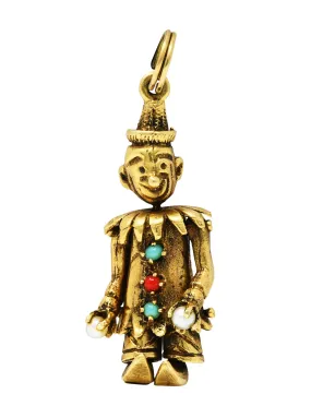 1950's Pearl Glass 14 Karat Yellow Gold Vintage Juggling Clown Charm