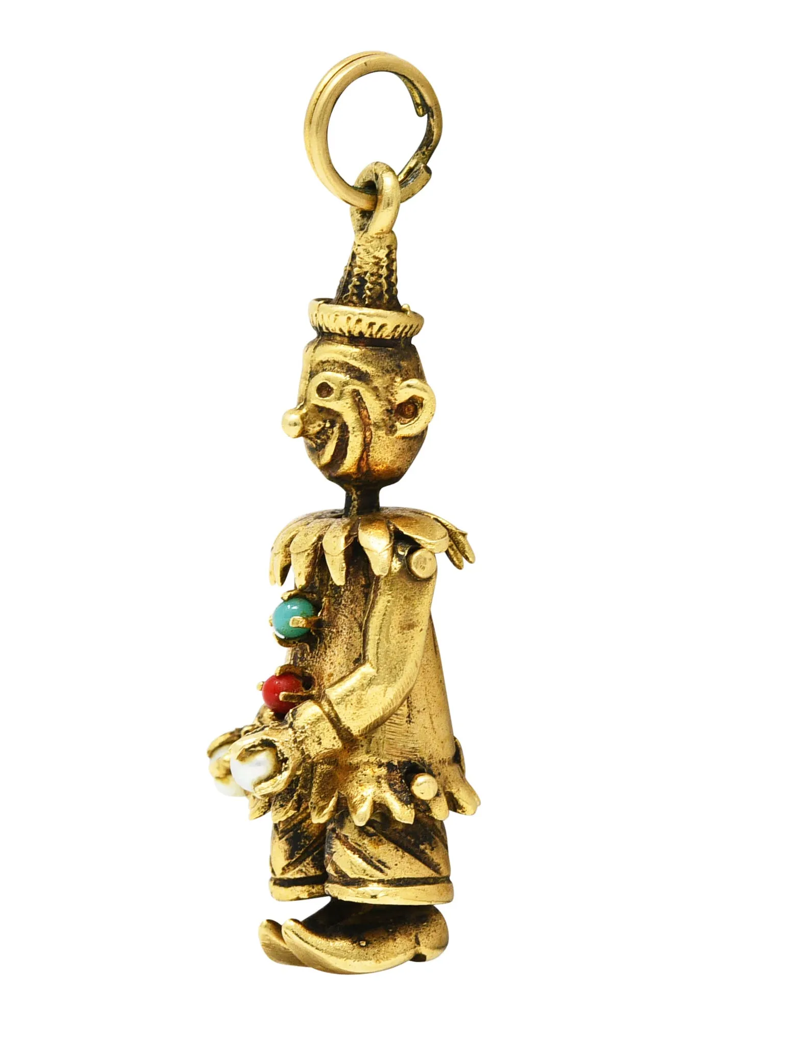 1950's Pearl Glass 14 Karat Yellow Gold Vintage Juggling Clown Charm