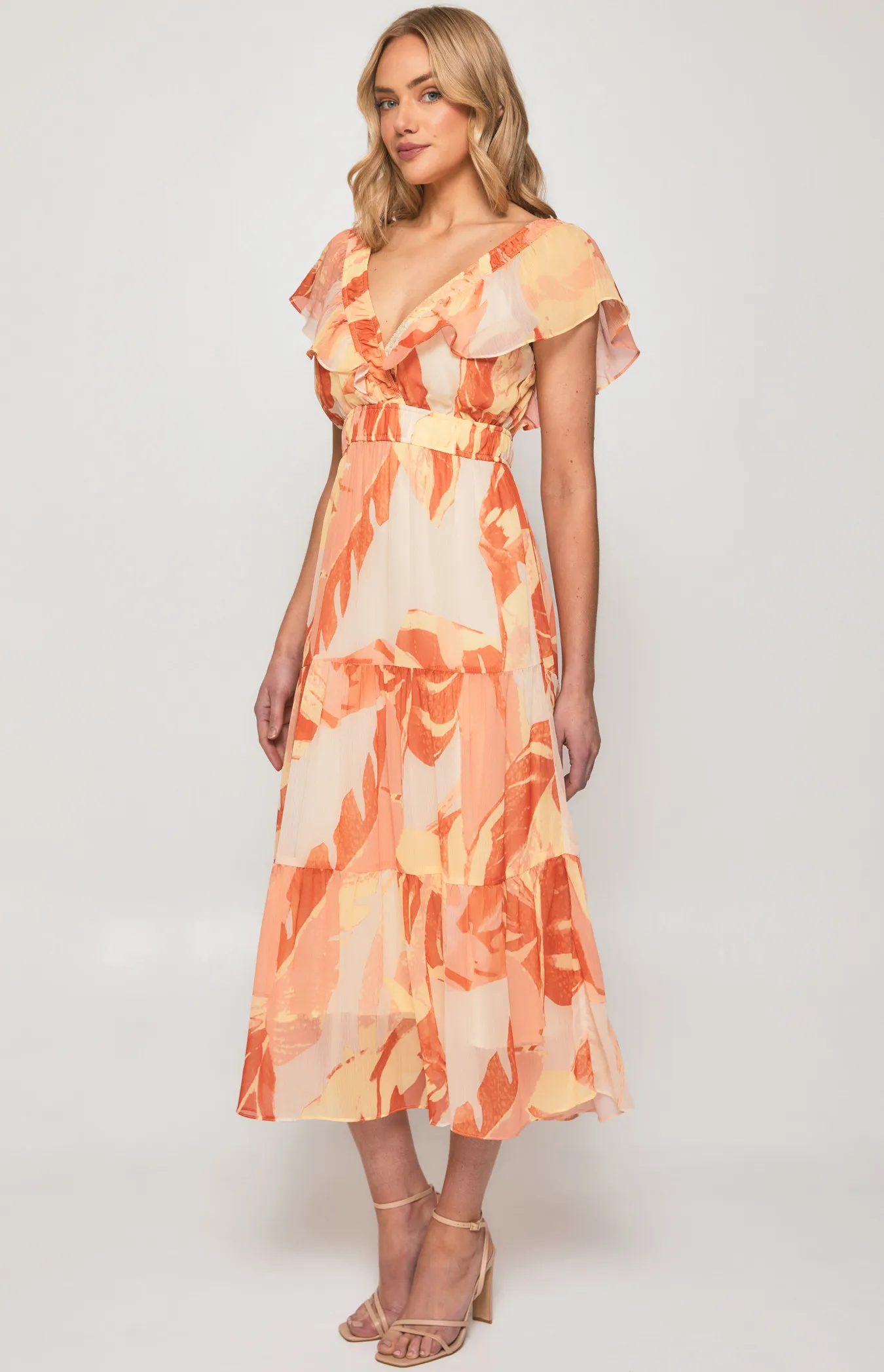 Abstract Print Maxi Dress with Wide Elastic Detailing (SDR1304A)