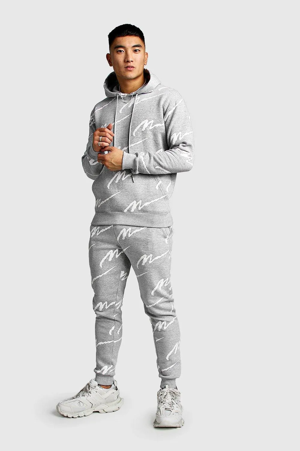 All Over MAN Printed Hooded Tracksuit | boohooMAN UK