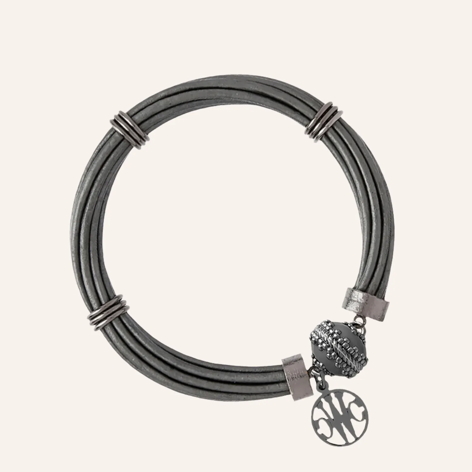 Aspen Leather Pewter Gunmetal Bracelet