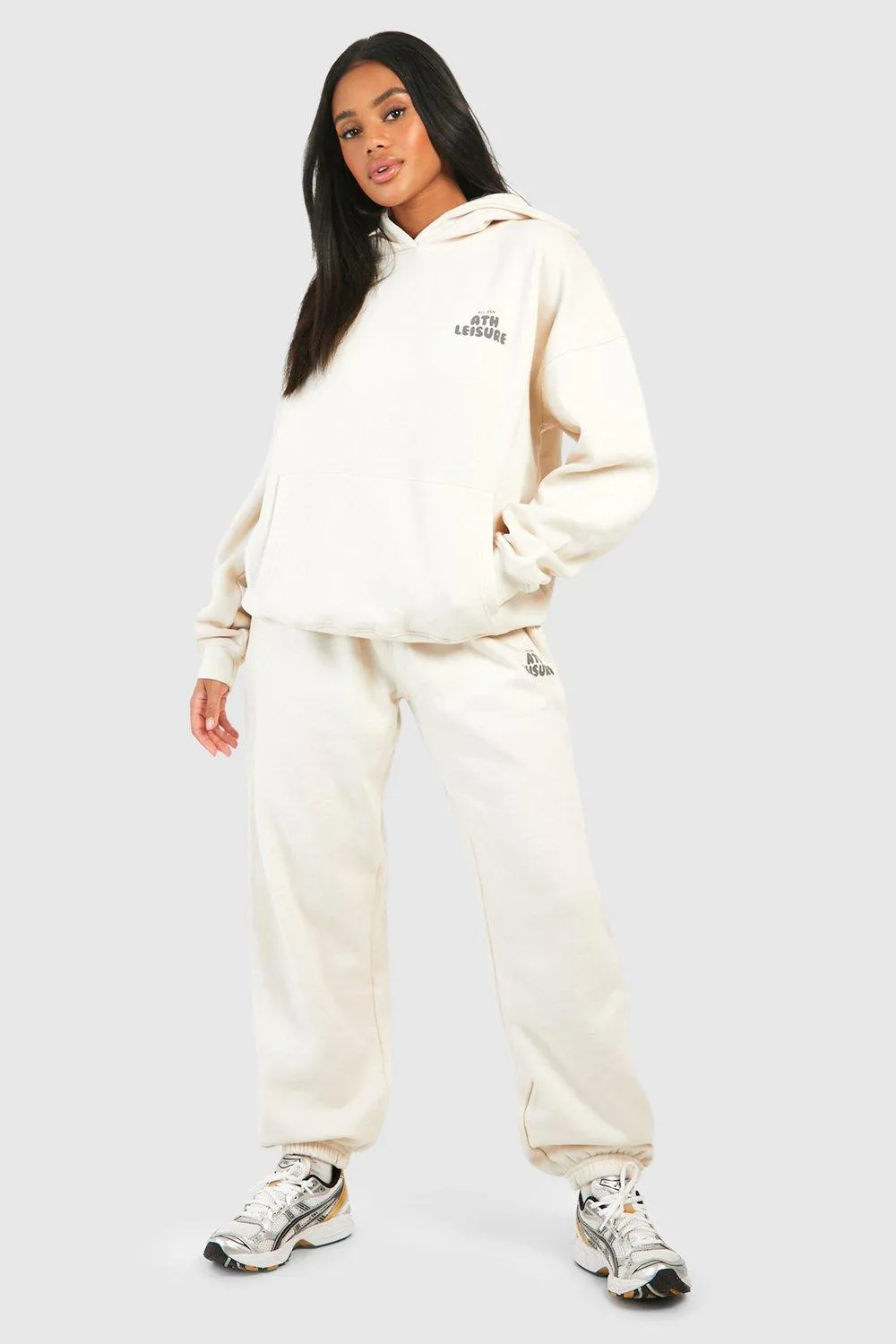 Athleisure Puff Print Slogan Hooded Tracksuit