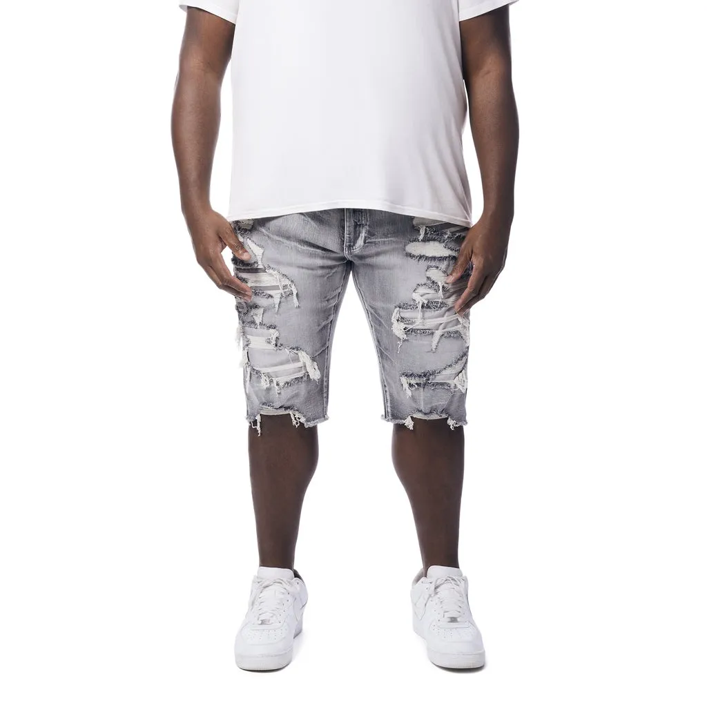 Big and Tall - Distressed Rip & Repair Jean Shorts - Union Grey