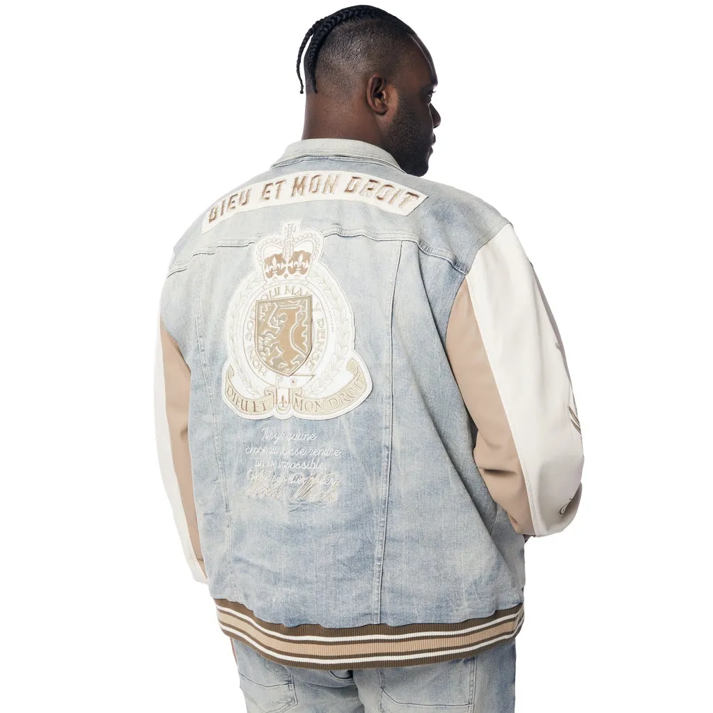 Big and Tall - Preppy Crest Embroidered Jean Jacket - Industrial Blue