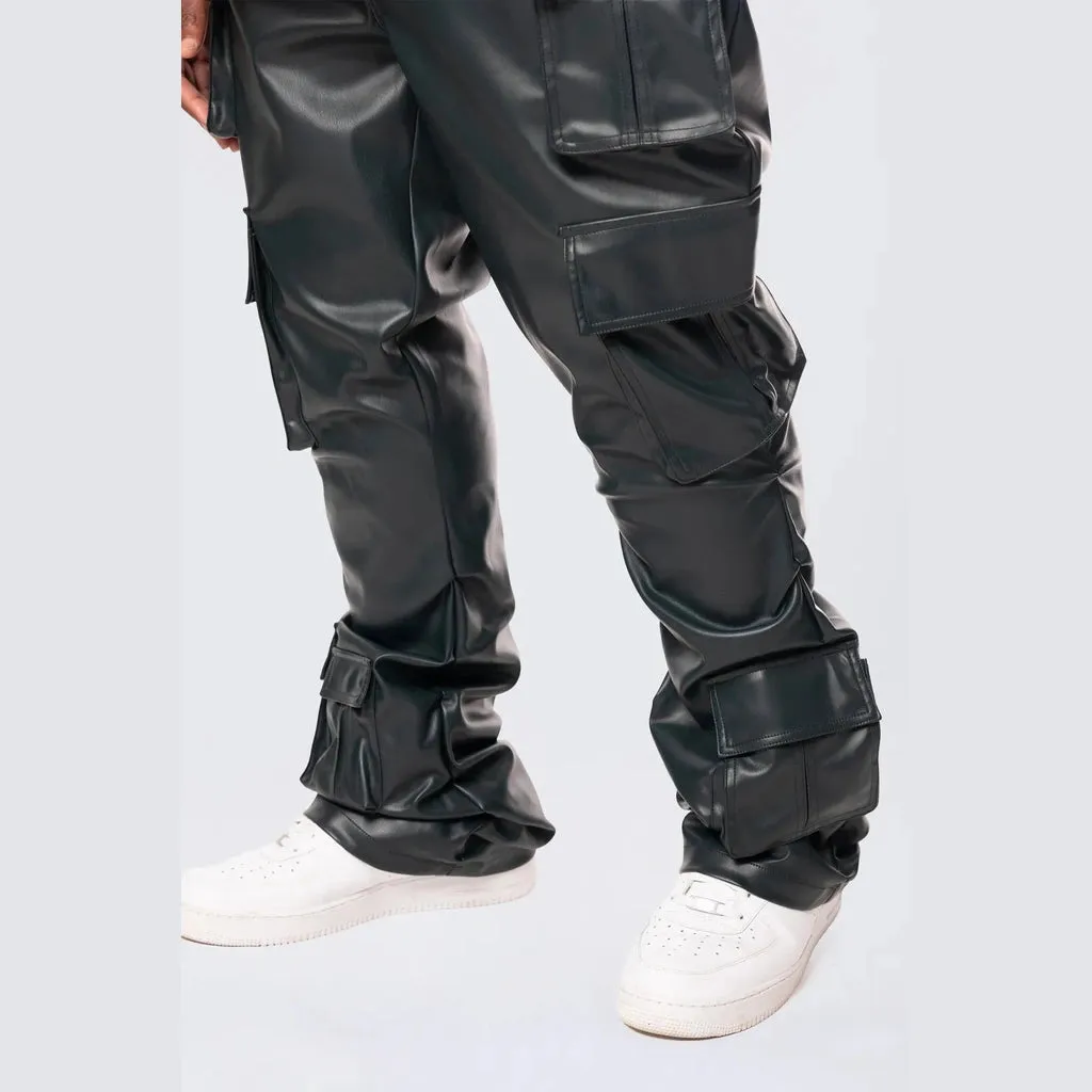 Big and Tall - Stacked Utility Vegan Leather Pants - Scarab