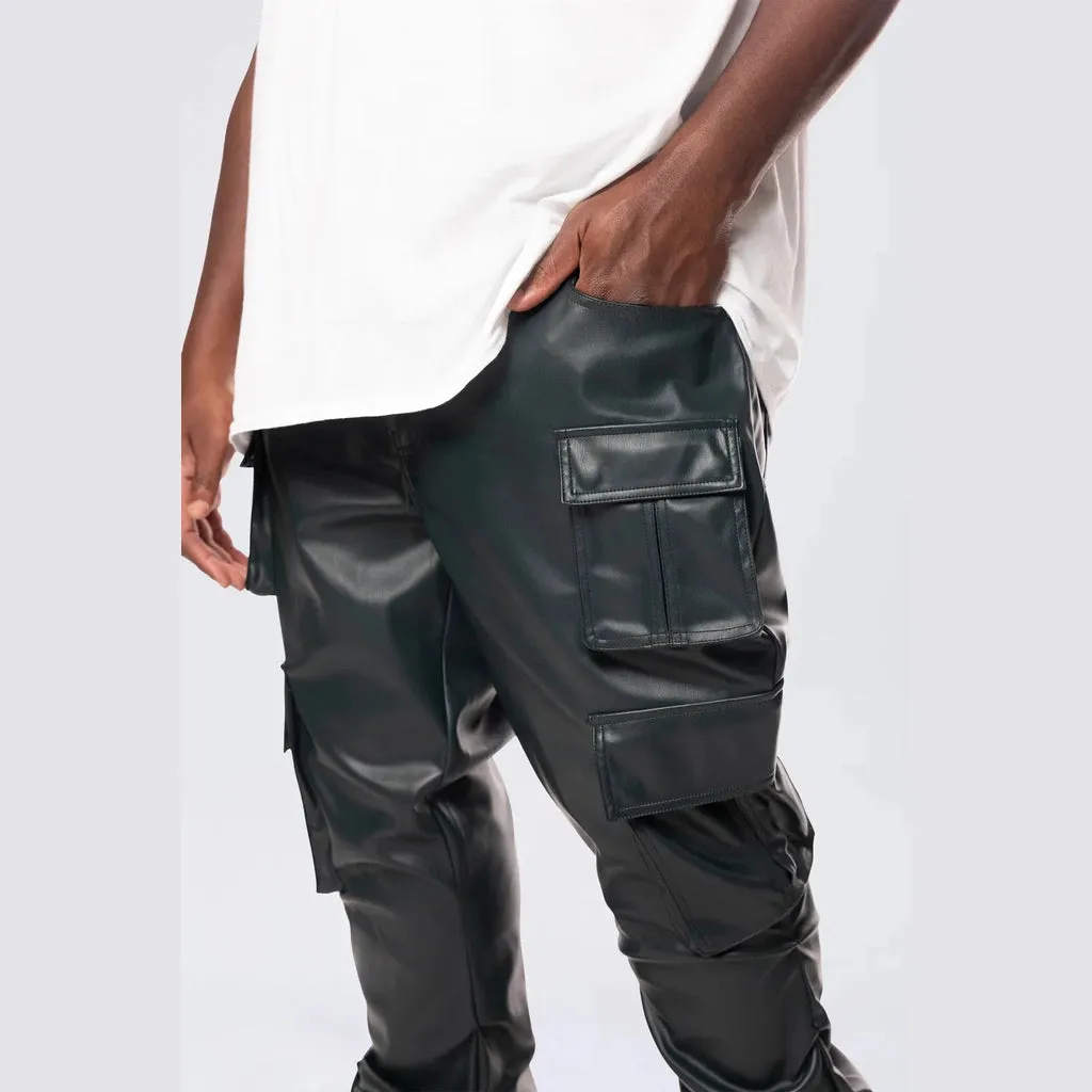 Big and Tall - Stacked Utility Vegan Leather Pants - Scarab