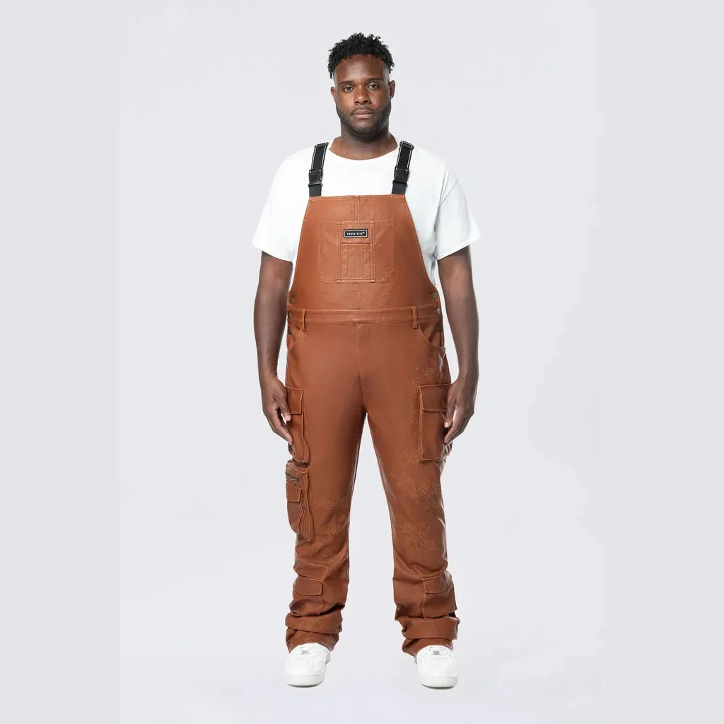 Big and Tall - Stacked Vegan Leather Overalls - Washed Brown