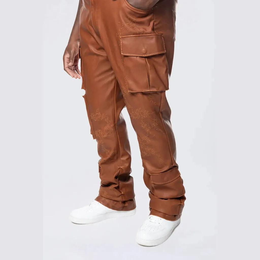 Big and Tall - Stacked Vegan Leather Overalls - Washed Brown