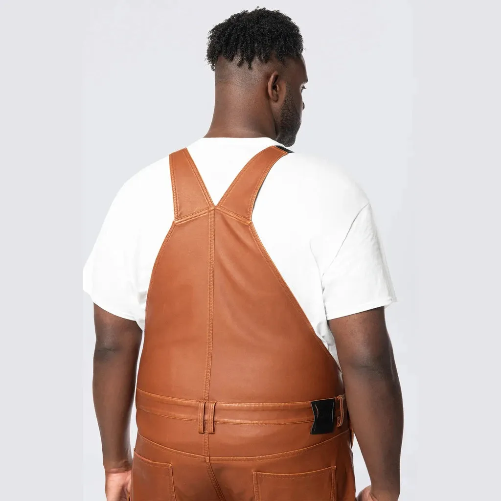 Big and Tall - Stacked Vegan Leather Overalls - Washed Brown