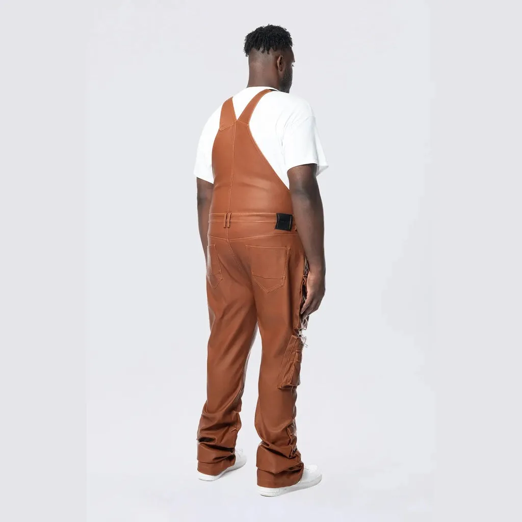 Big and Tall - Stacked Vegan Leather Overalls - Washed Brown