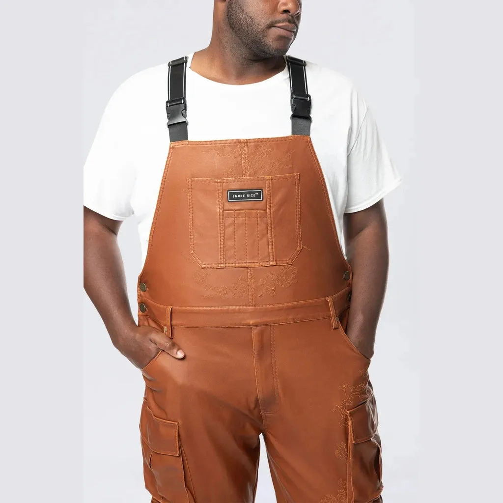 Big and Tall - Stacked Vegan Leather Overalls - Washed Brown