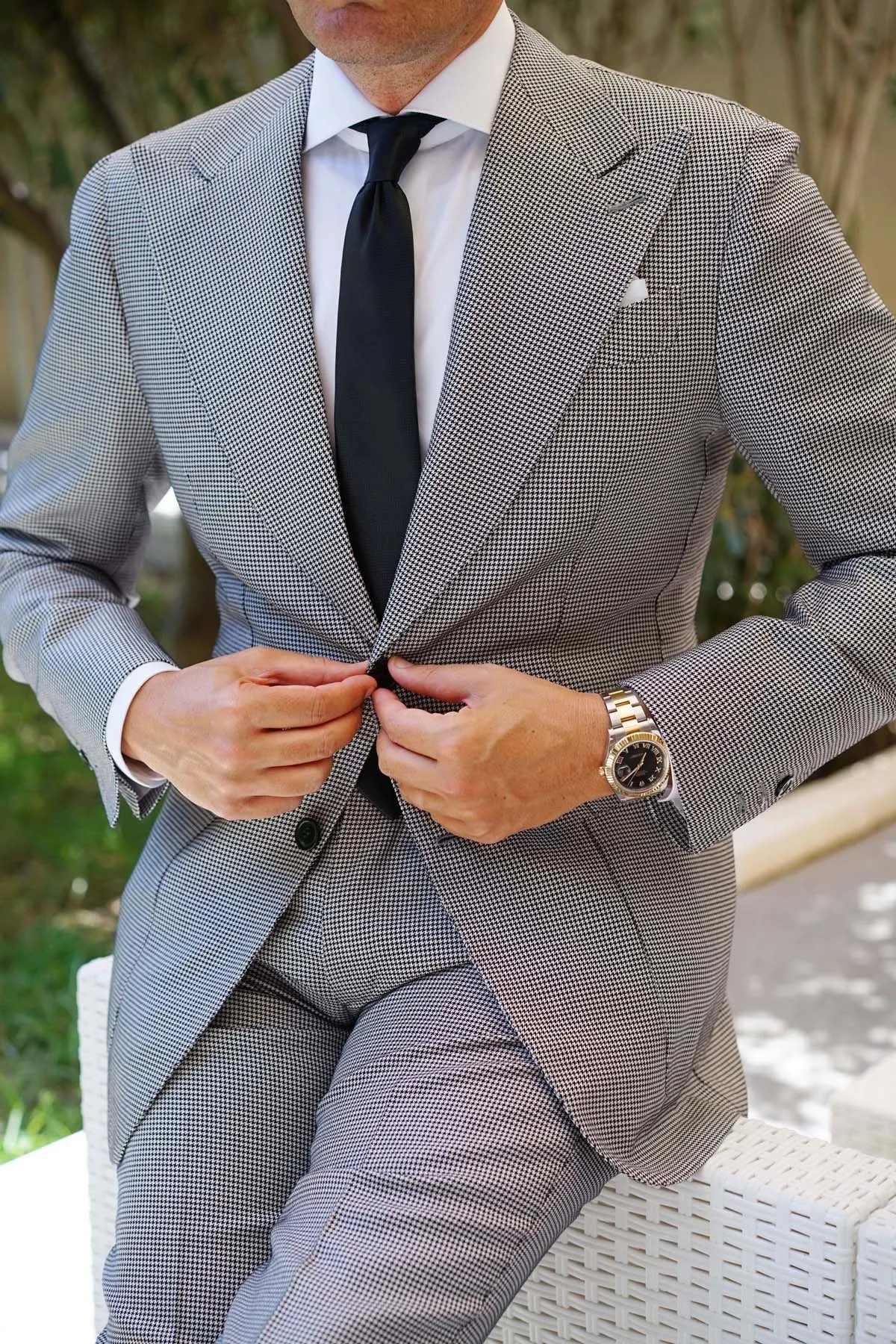 Black Basket Weave Skinny Tie