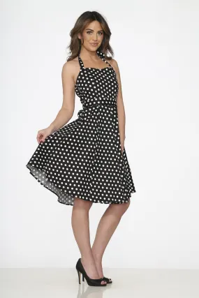 Black White Polka Dot Halter Dress