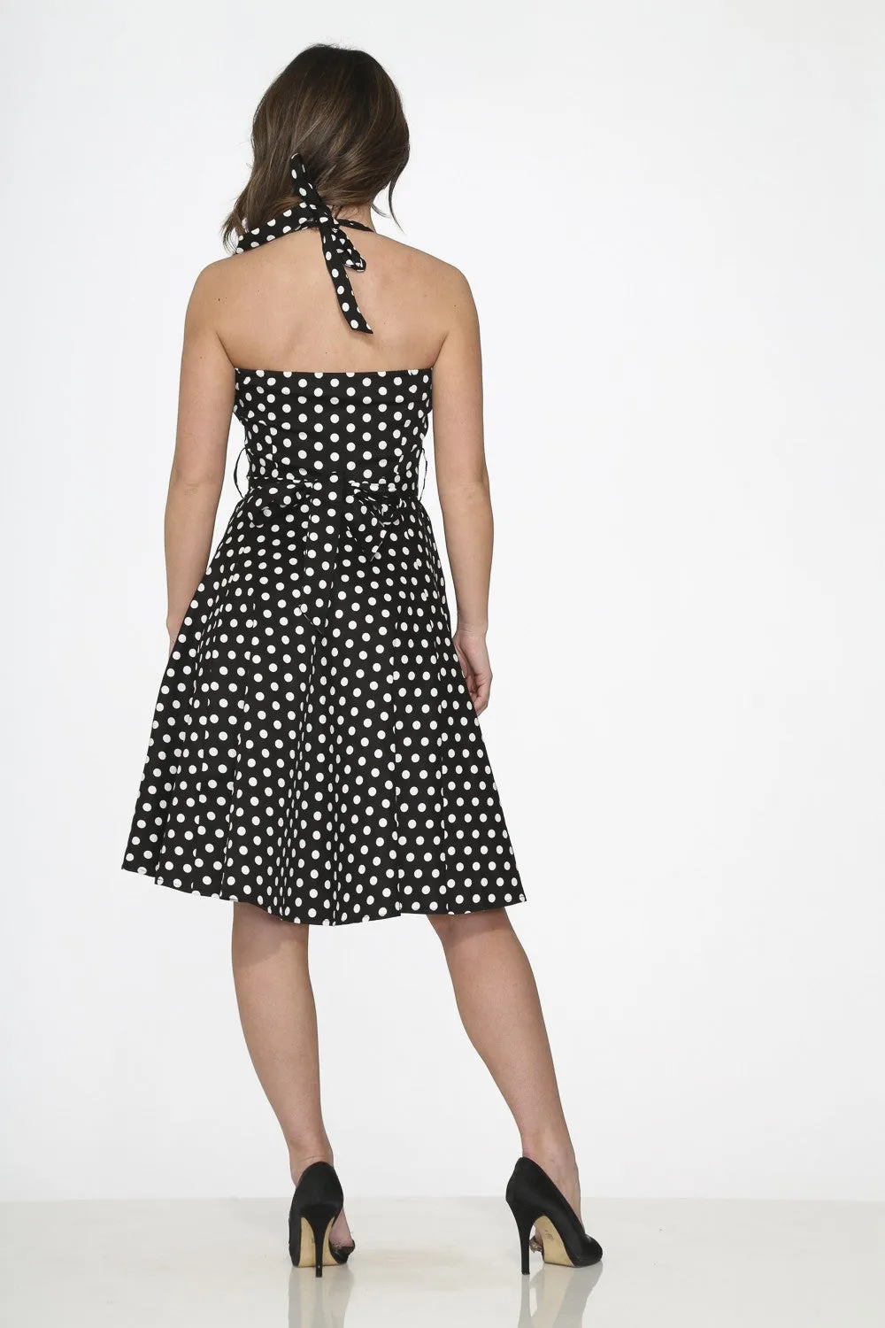 Black White Polka Dot Halter Dress