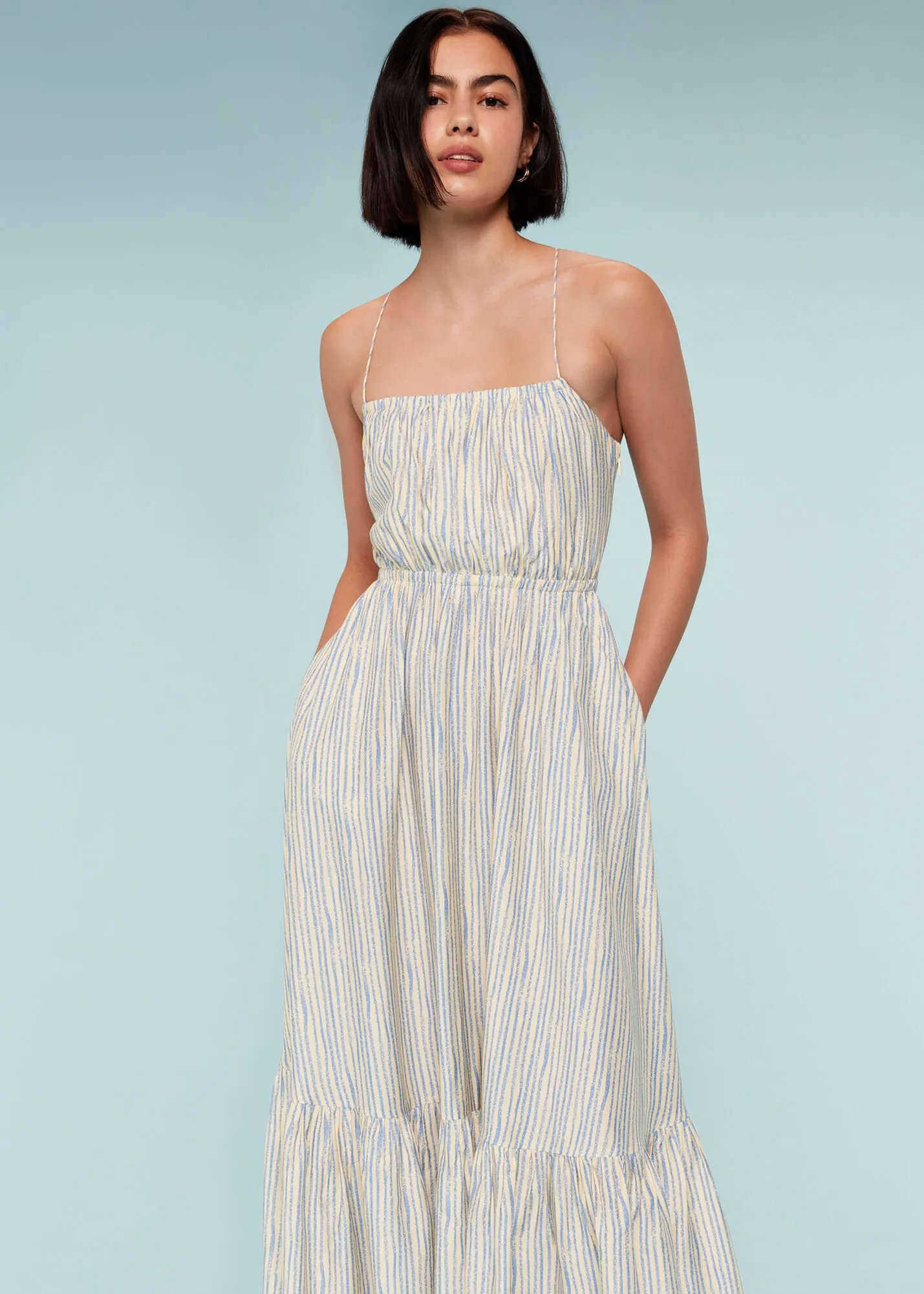 Blue Pastel Stripe Silk Mix Dress