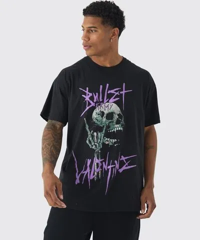 boohoo Mens Oversized Bullet For My Valentine License Graphic T-Shirt