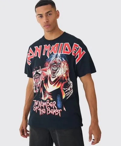 boohoo Mens Oversized Iron Maiden Large Scale License Graphic T-Shirt