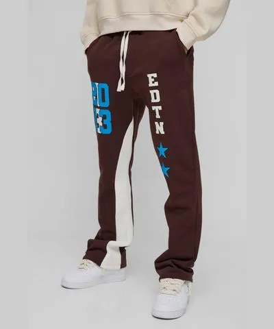 boohoo Mens Slim Fit Ltd Edt Varsity Printed Gusset Jogger