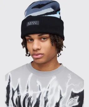 boohoo Mens Spray Paint Effect Graphic Beanie