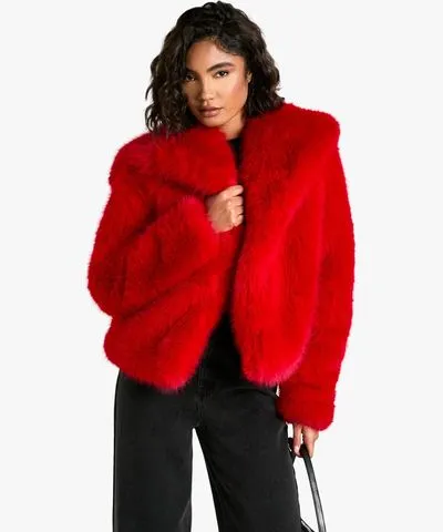 boohoo Womens Tall Oversized Collar Faux Fur Jacket