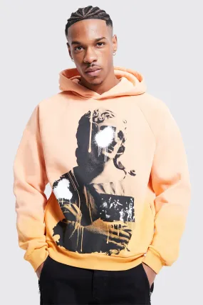 Boxy Raglan Ombre Renaissance Printed Hoodie | boohooMAN UK