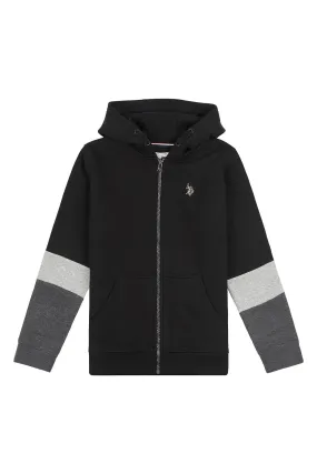 Boys Angled Sleeve Zip-Through Hoodie in Black