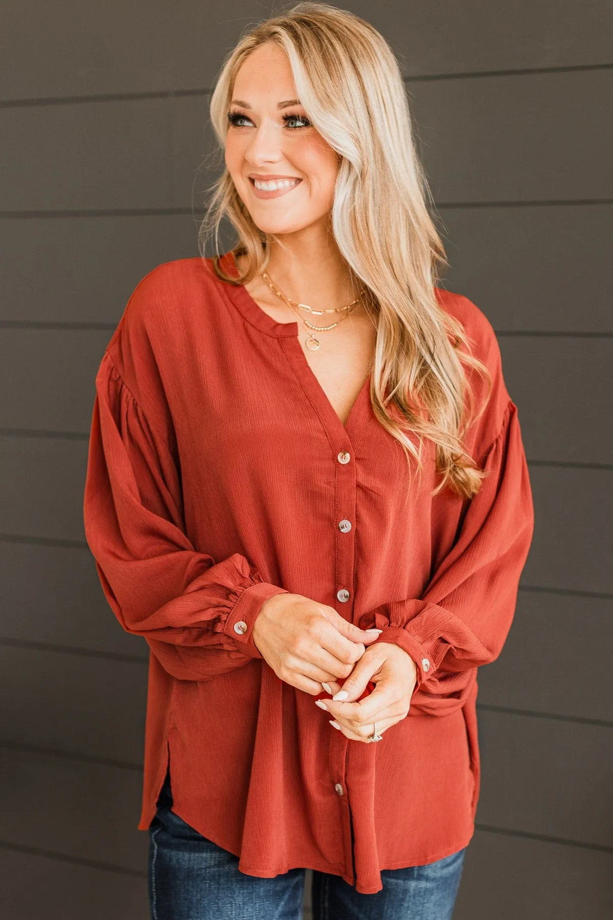 Break Away Button Top- Rust