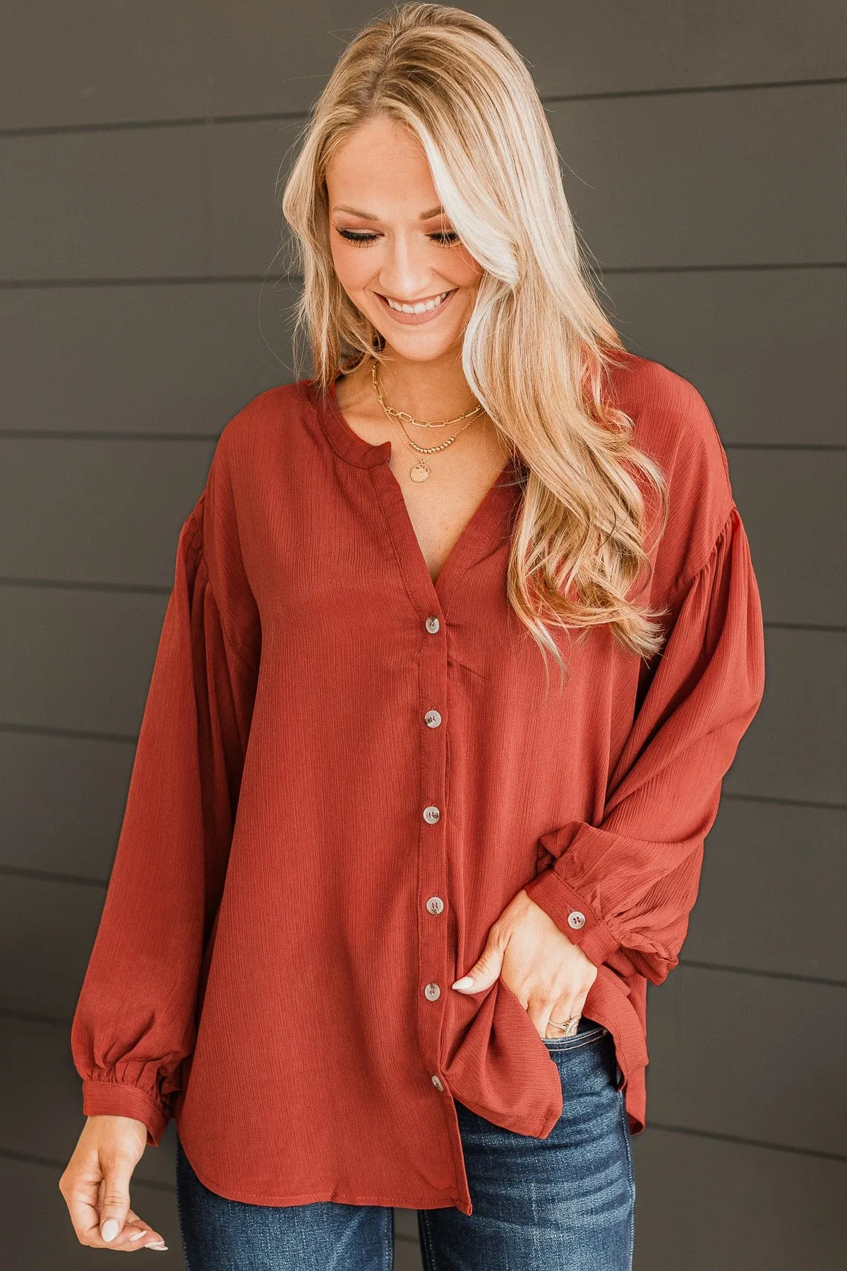 Break Away Button Top- Rust