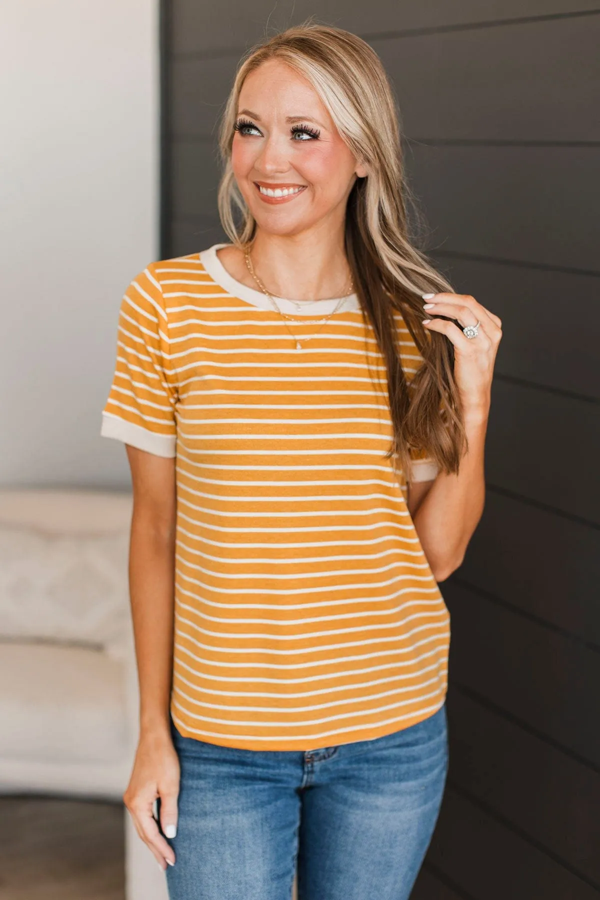 Burning Daylight Striped Top- Mustard