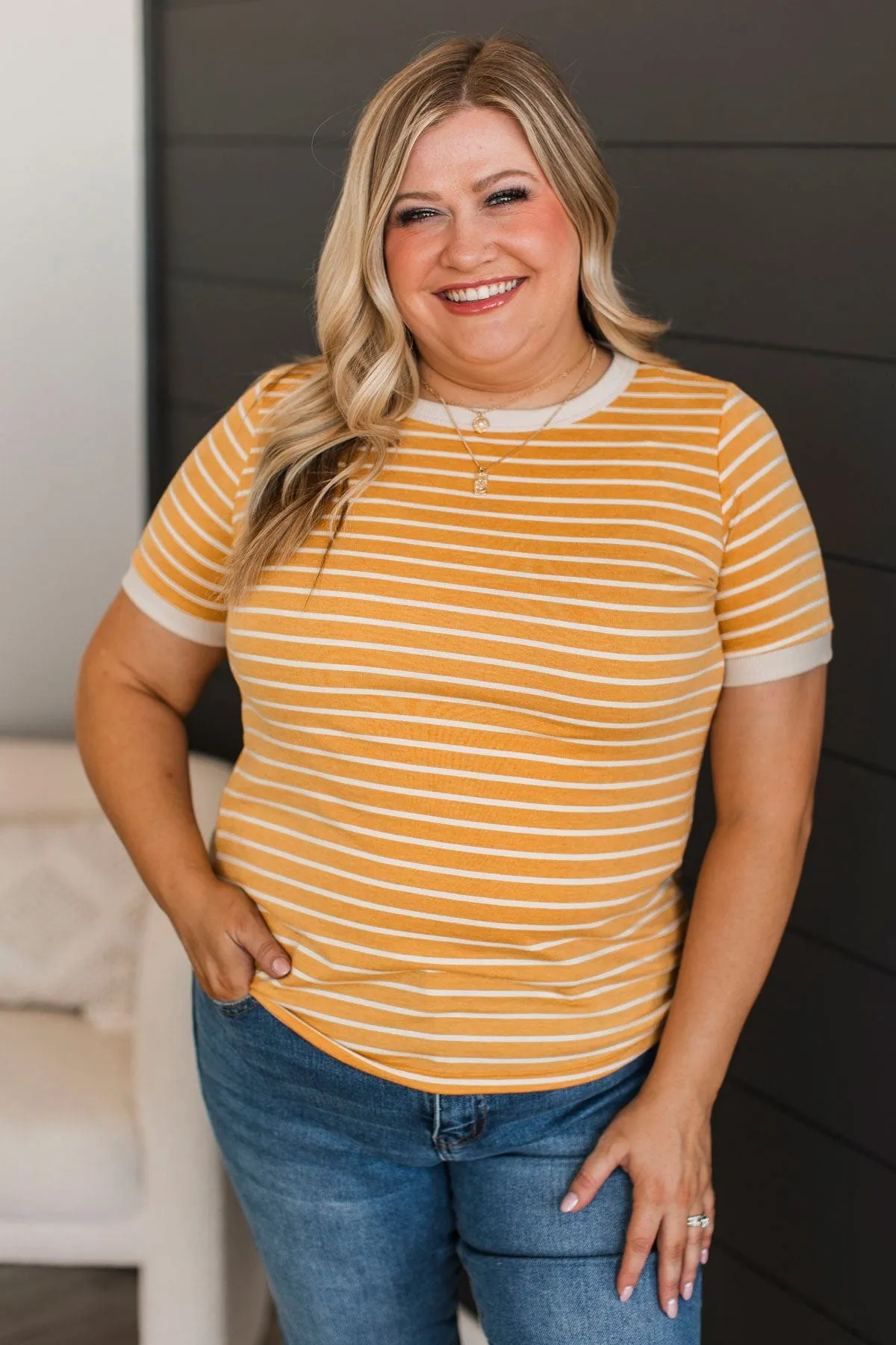 Burning Daylight Striped Top- Mustard