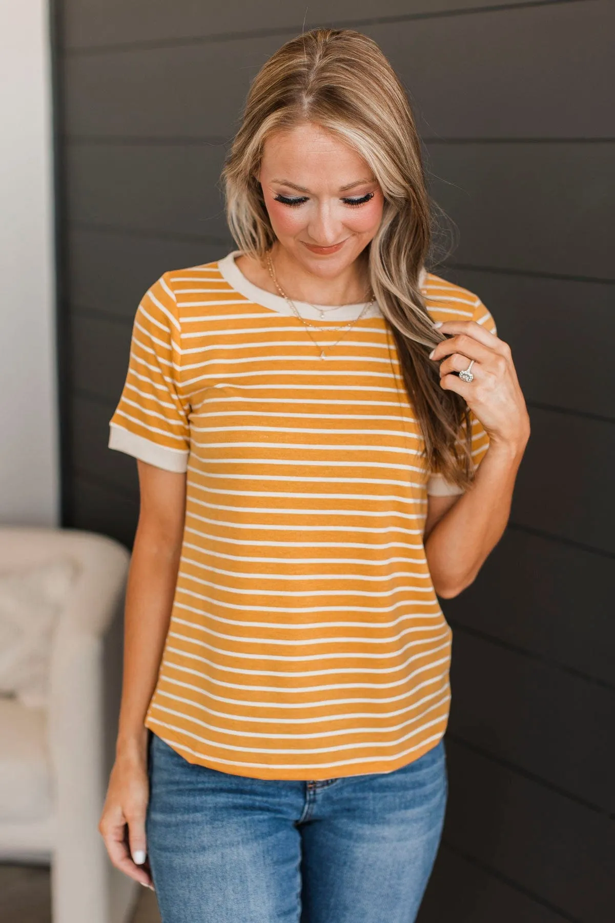 Burning Daylight Striped Top- Mustard