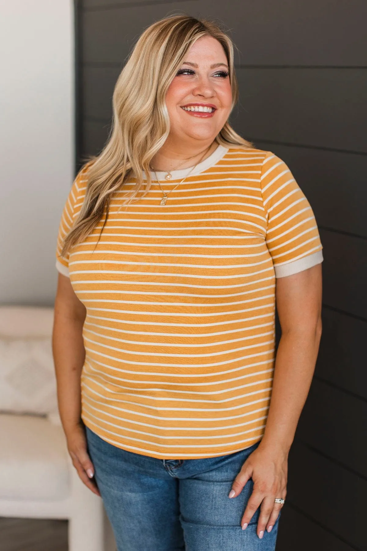 Burning Daylight Striped Top- Mustard