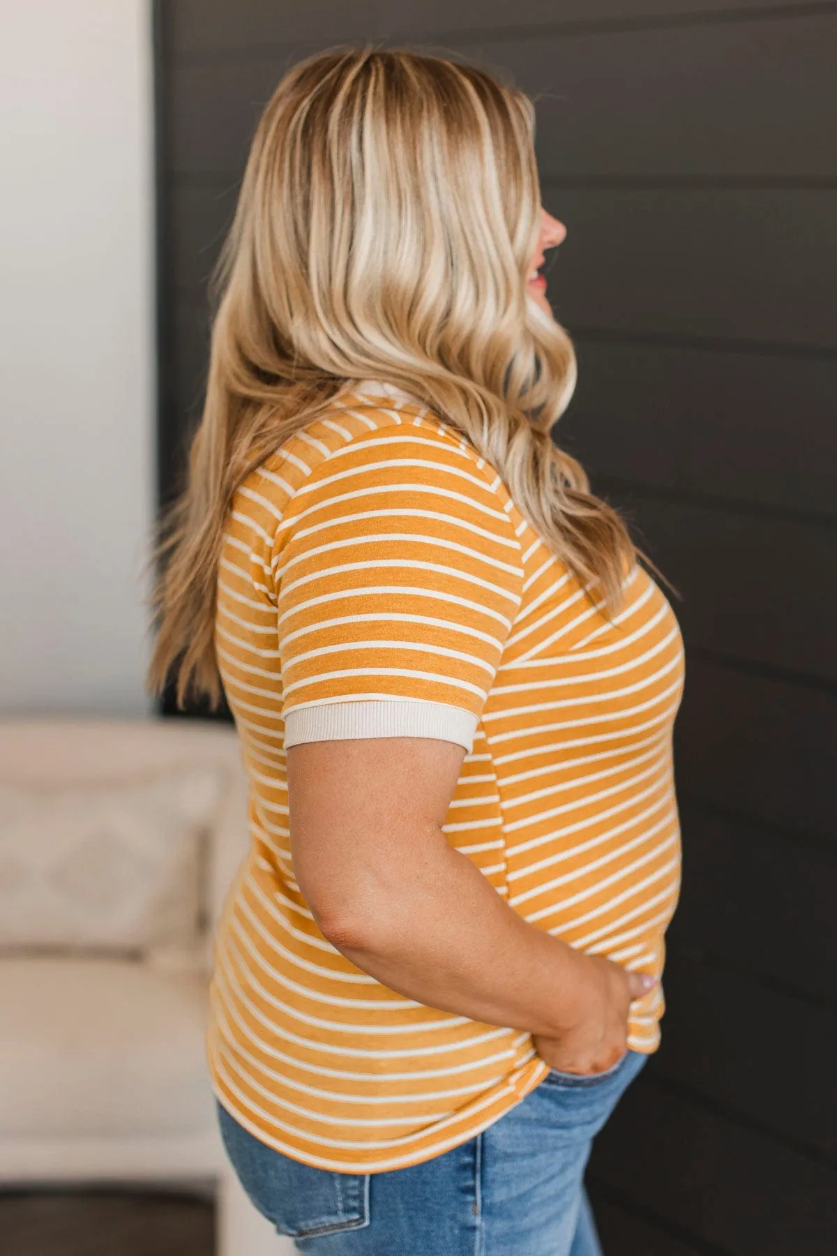 Burning Daylight Striped Top- Mustard