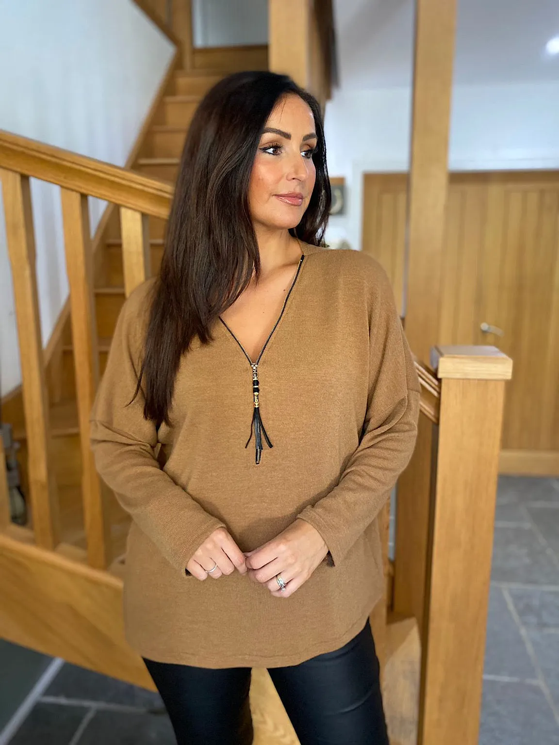 Camel Tassel Zip Top Sinead