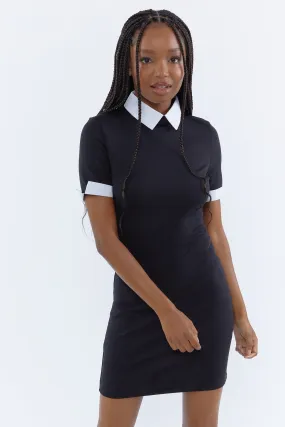 Collared Short Sleeve Mini Dress