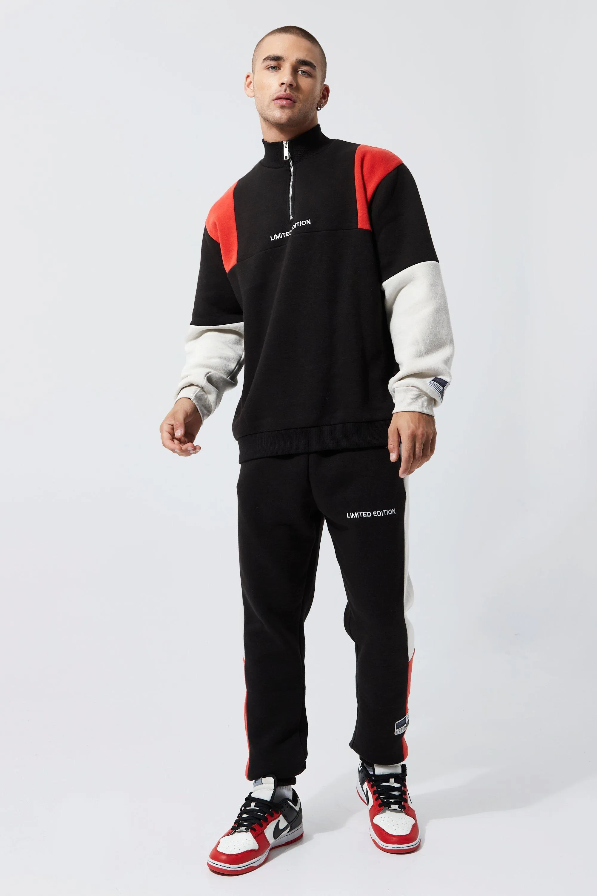 Colour Block Half Zip Tracksuit | boohooMAN UK