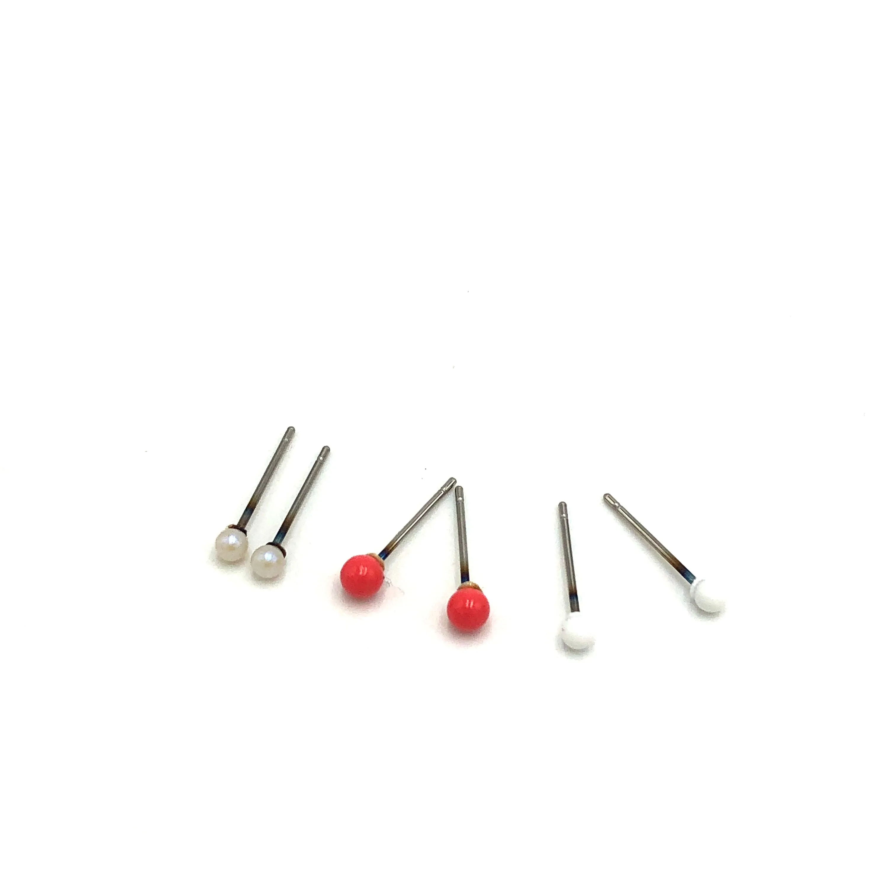 Coral White & Pearl Tiny Studs Earrings Set