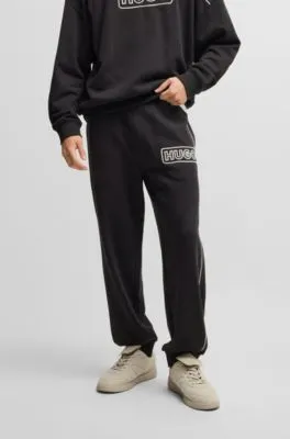 Cotton-terry tracksuit bottoms with chain-stitch logo