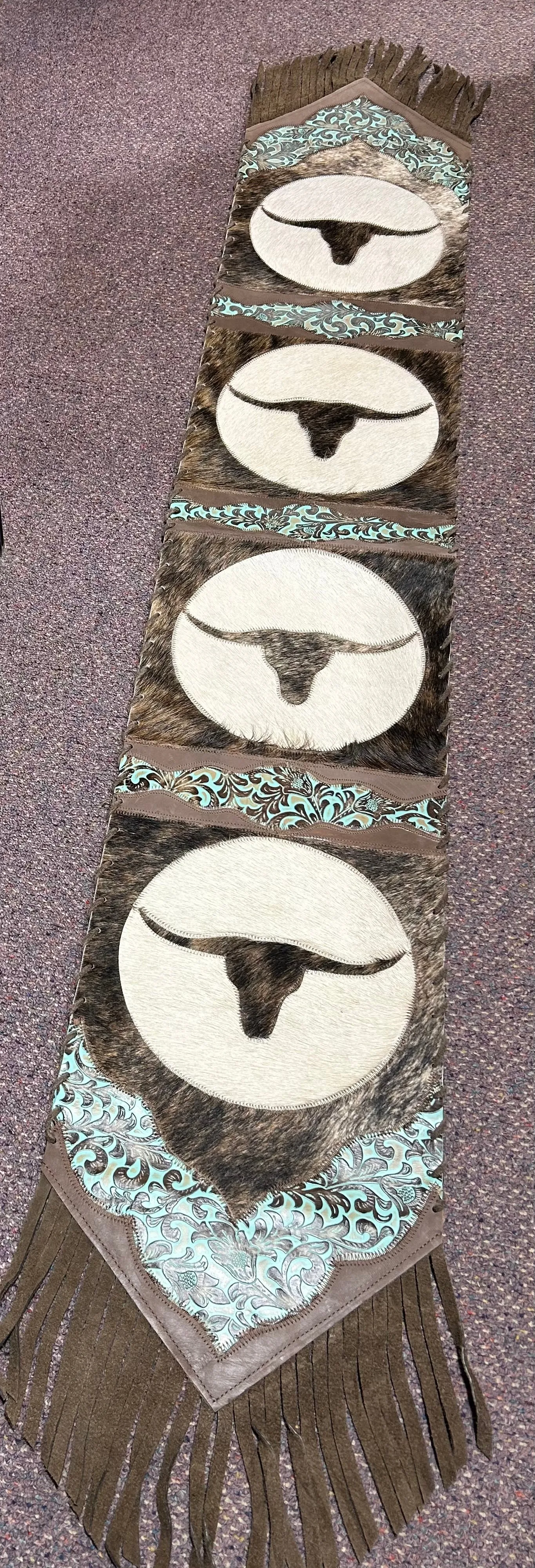 Cowhide table runner with Long horns