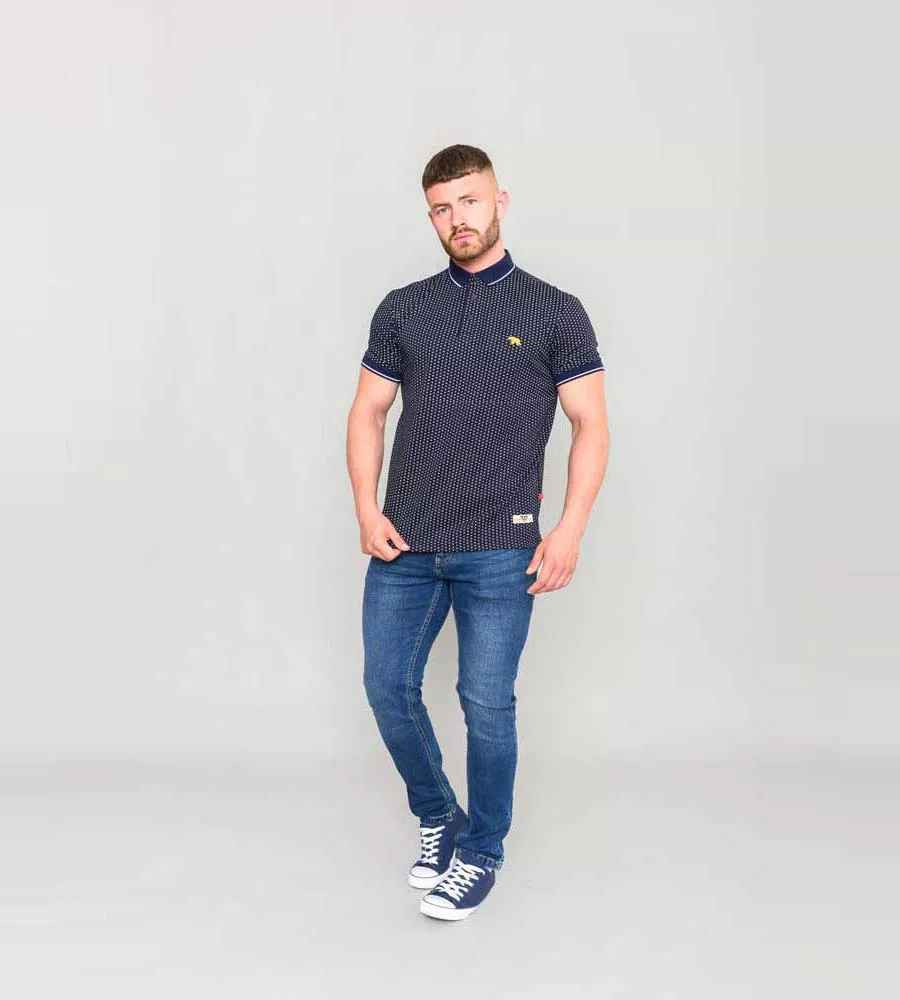 D555 Tall Mens Polo Shirt With All Over Print and Chest Embroidery (BATTERSEA)